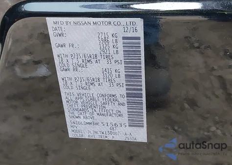 2017 Infiniti Qx60 z USA, uszkodzony, nr VIN 5N1DL0MM3HC515635